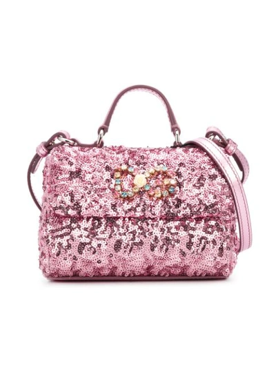 Shop Dolce & Gabbana Sequin Foldover Shoulder Bag In Pink