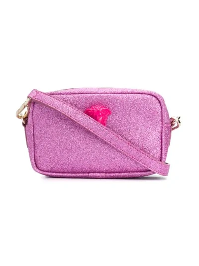 Shop Young Versace Glitter Crossbody In Pink