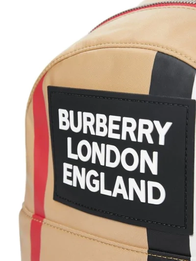 Shop Burberry Logo Detail Icon Stripe Nylon Backpack In Neutrals