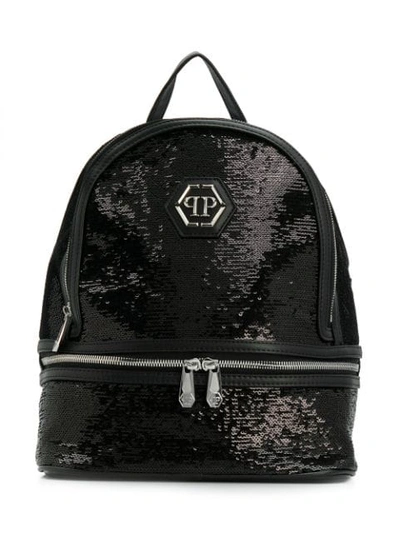 Shop Philipp Plein Junior Sequin Logo Backpack In Black