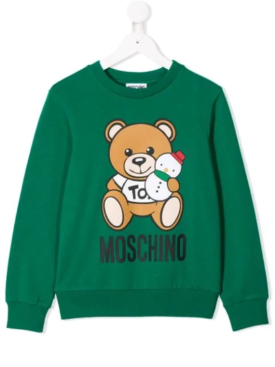 Shop Moschino Teen Snowman Bear Sweatshirt In Green
