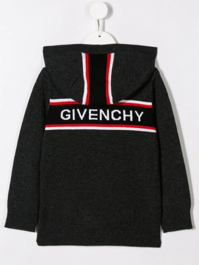 Shop Givenchy Logo Stripe Knit Hoodie In Black