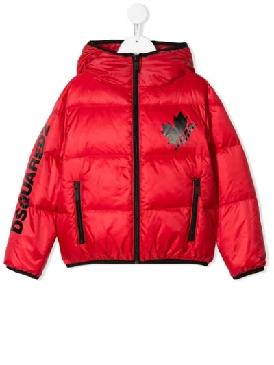 Shop Dsquared2 Padded Logo Print Jacket In Red
