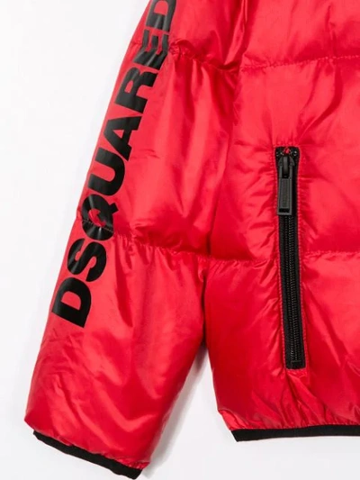 Shop Dsquared2 Padded Logo Print Jacket In Red