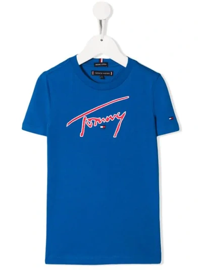 Shop Tommy Hilfiger Junior Embroidered Logo T-shirt In Blue