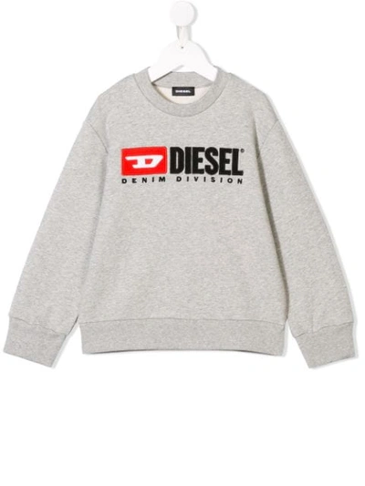 Shop Diesel Logo Print Hoodie In Grey
