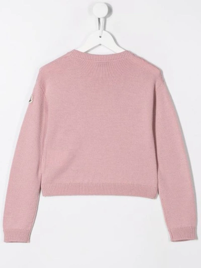 Shop Moncler Heart Embroidered Jumper In Pink