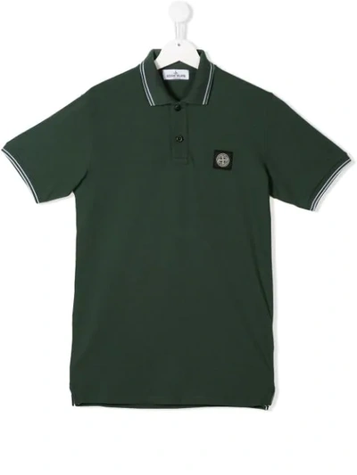 Shop Stone Island Junior Logo Polo Shirt In Green