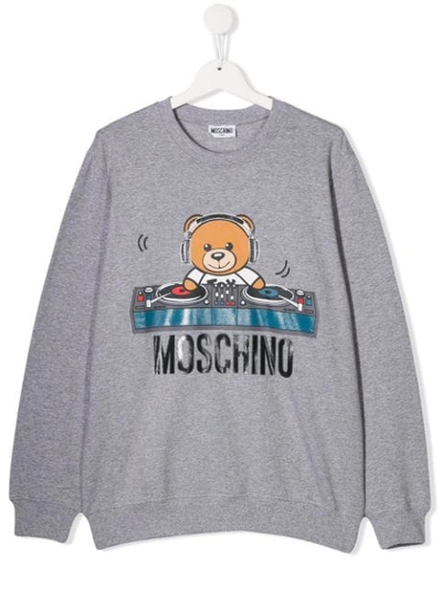 Shop Moschino Teen Dj Bear Sweatshirt In Grey