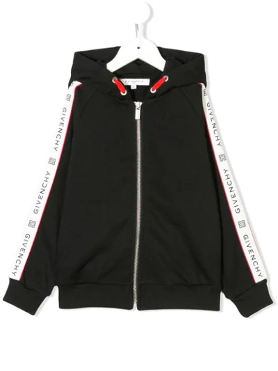 Shop Givenchy Logo Trim Zip Hoodie In Black