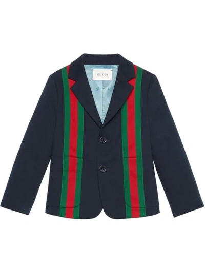 Shop Gucci Children's Gabardine Jacket With Web In Blue