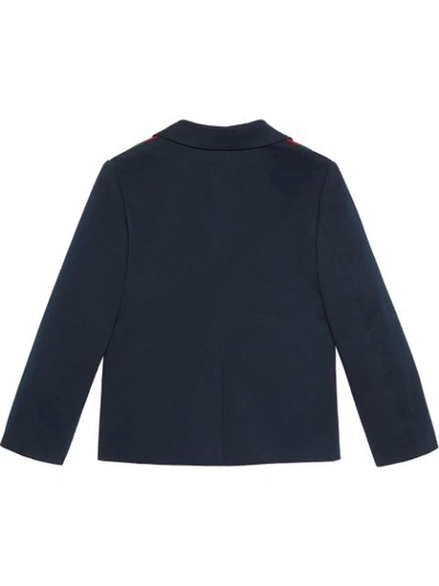 Shop Gucci Children's Gabardine Jacket With Web In Blue