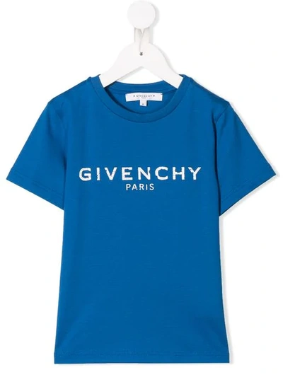 Shop Givenchy Distressed Logo T-shirt In Blue