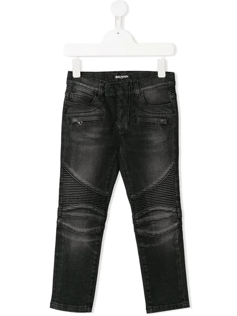 balmain black biker jeans