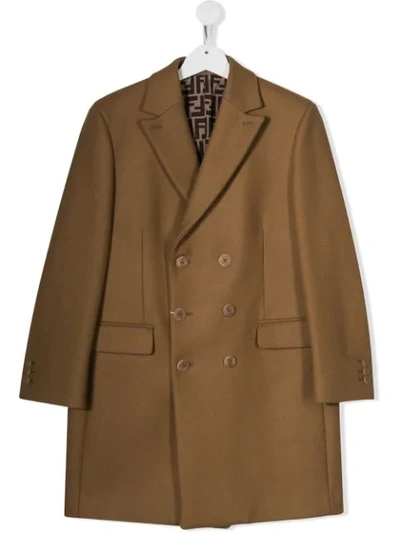 Shop Fendi Teen Double-breasted Coat In Neutrals