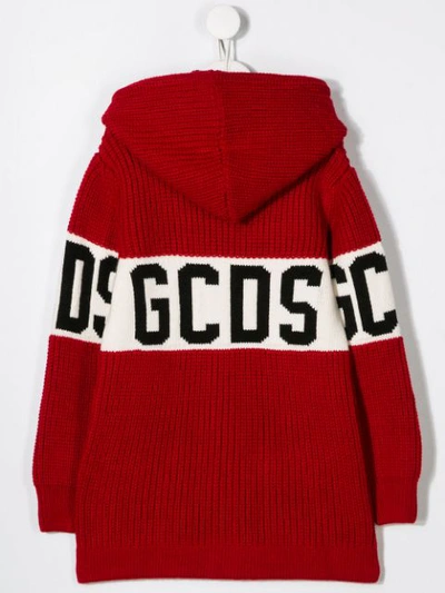 Gcds Hooded Logo Cardigan In Red