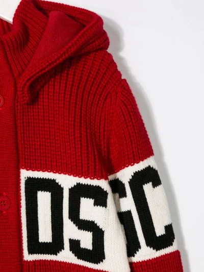 Gcds Hooded Logo Cardigan In Red
