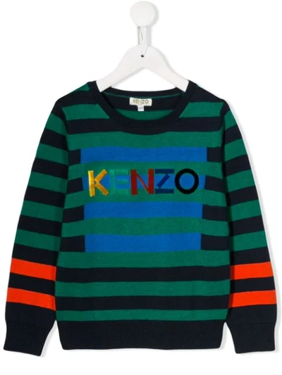 Shop Kenzo Logo Stripe Pattern Jumper In Blue