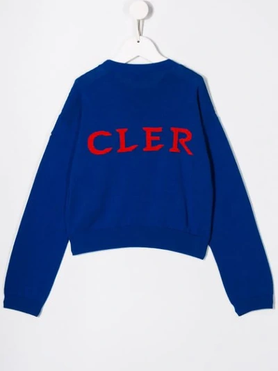Shop Moncler Logo Printed Knit Sweater In Blue