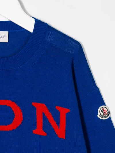 Shop Moncler Logo Printed Knit Sweater In Blue