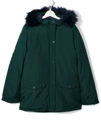 Shop Kenzo Teen Lined Hood Padded Coat In Green