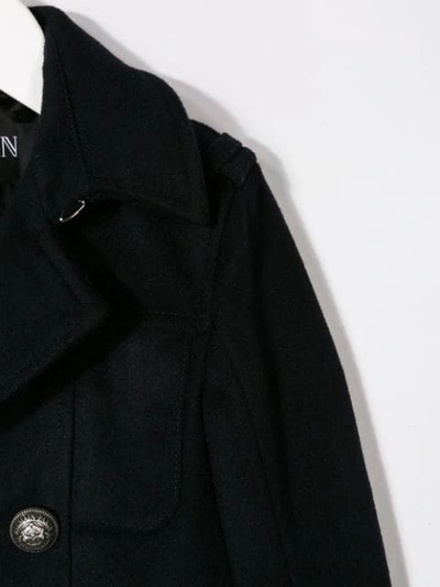 Shop Balmain Double Breasted Trench Coat In Blue