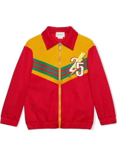 Shop Gucci Chevron Jacket With Chest Patch In Red