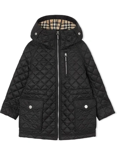 Shop Burberry Diamond Quilted Hooded Coat In Black