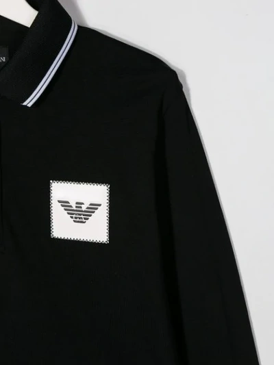 Shop Emporio Armani Teen Logo Patch Polo Shirt In Black