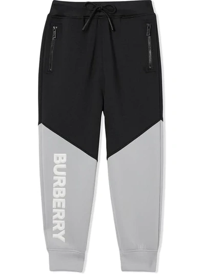 Shop Burberry Logo Two-tone Trousers In Black