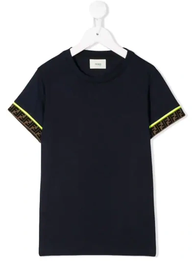 Shop Fendi Logo Sleeve T-shirt In Blue