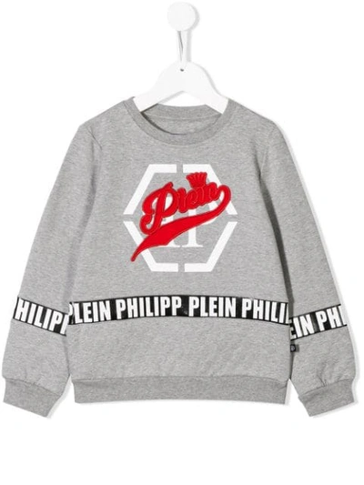 Shop Philipp Plein Junior Embroidered Logo Sweater In Grey