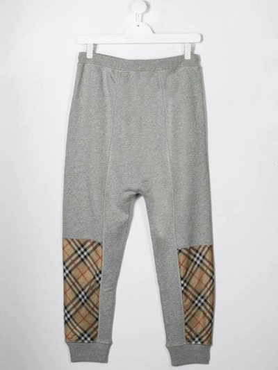 Shop Burberry Teen Vintage Check Panel Track Trousers In Grey