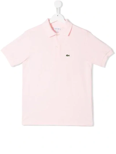 Shop Lacoste Teen Logo Embroidered Polo Shirt In Pink