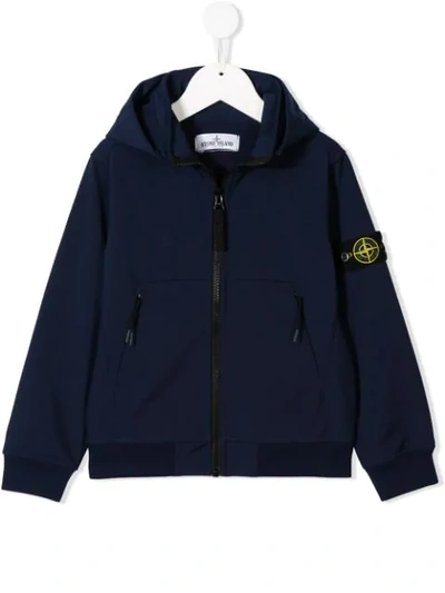 Shop Stone Island Junior Logo Patch Hooded Jacket In Blue
