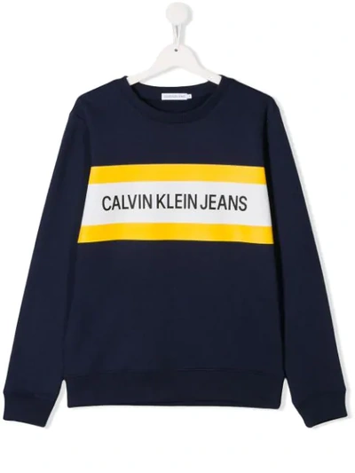 Shop Calvin Klein Teen Logo Print Sweatshirt In Blue