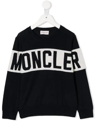 Shop Moncler Logo Print Jumper In Blue