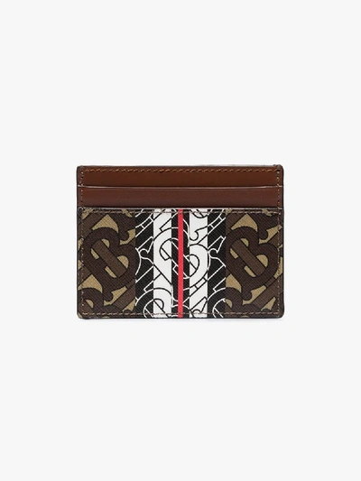 Shop Burberry Brown Monogram Stripe E-canvas And Leather Card Holder