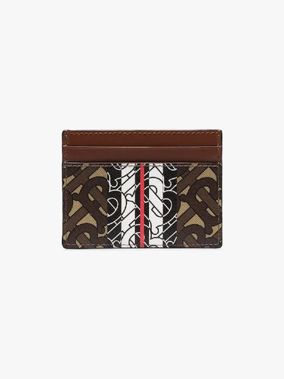 Shop Burberry Brown Monogram Stripe E-canvas And Leather Card Holder