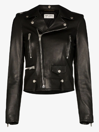 Shop Saint Laurent Classic Motorcycle Leather Jacket In Black