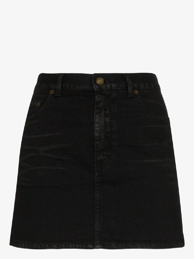 Shop Saint Laurent Classic Denim Mini Skirt In Black