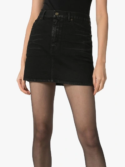Shop Saint Laurent Classic Denim Mini Skirt In Black