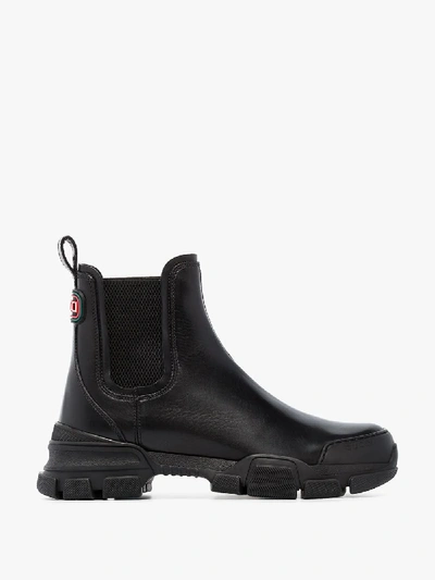 Shop Gucci Black Chunky Leather Ankle Boots
