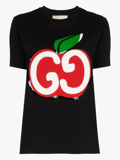 Shop Gucci Apple Logo Cotton T-shirt In Black