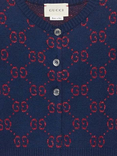 Shop Gucci Children's Gg Cotton Lurex Cardigan In Blue