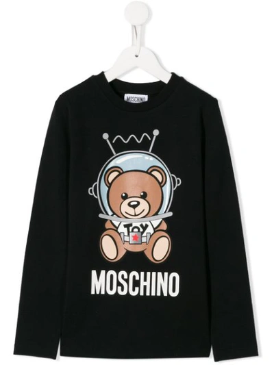 Shop Moschino Teen Spacebear Long Sleeve T-shirt In Black