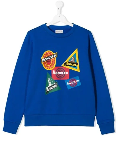 Shop Moncler Teen Logo Patch Sweatshirt In Blue