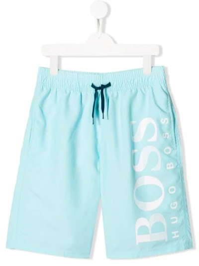 Shop Hugo Boss Teen Logo Swim Shorts In Blue