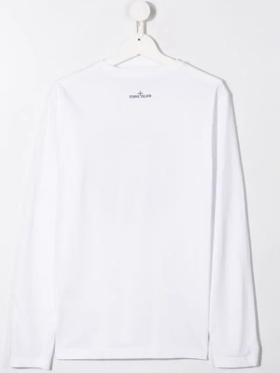 Shop Stone Island Junior Contrast Logo Sweatshirt In White