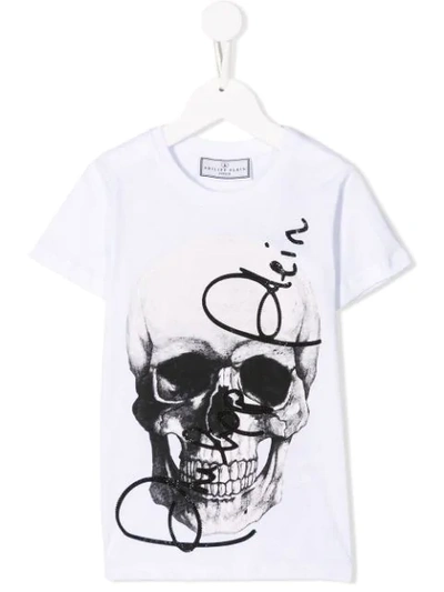 Shop Philipp Plein Junior Skull Print T-shirt In White